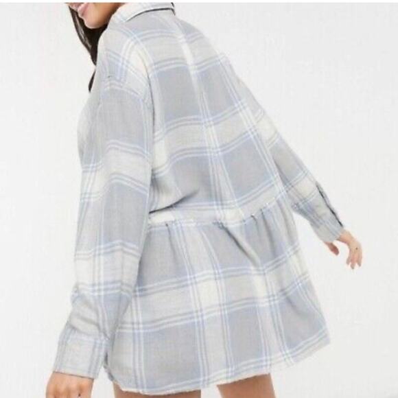 American Eagle Womens Oversize Plaid Baby Doll Button Down Shirt Medium Gray - Picture 7 of 16